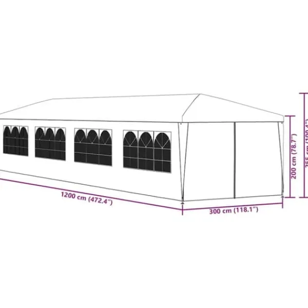 Partytält 3x12 m antracit - UV- och vattenbeständigt | Färg: Antracit | Storlek: 3x12 m