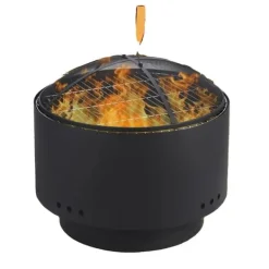 Clearance Patio Eldstad, 30 Tum Diameter, Stöder 25 Pounds Ved, Kol och Pellets Bränsle Kompatibel, Avtagbar Grill, Nätlock Säkerhet Öppna Spisar