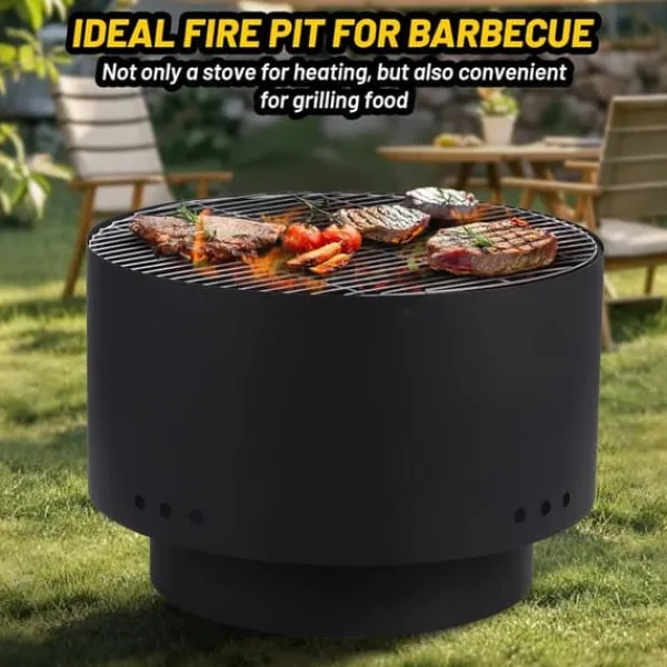 Clearance Patio Eldstad, 30 Tum Diameter, Stöder 25 Pounds Ved, Kol och Pellets Bränsle Kompatibel, Avtagbar Grill, Nätlock Säkerhet Öppna Spisar