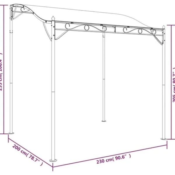 Paviljong för uteplats - Antracit 2x2,3 m | Material: 180 g/m² tyg & Stål