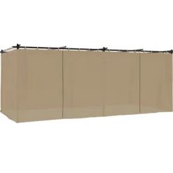 Paviljong med draperi - Robust uteplatslösning | Färg: Taupe | Storlek: 6x3 m