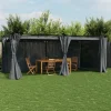 Online Paviljong med draperi i antracit - Utemöbler för avkoppling | Storlek: 6x3 m | Material: Stål Valvbågar, Spaljéer, Bersåer & Pergolor