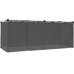 Online Paviljong med draperi i antracit - Utemöbler för avkoppling | Storlek: 6x3 m | Material: Stål Valvbågar, Spaljéer, Bersåer & Pergolor