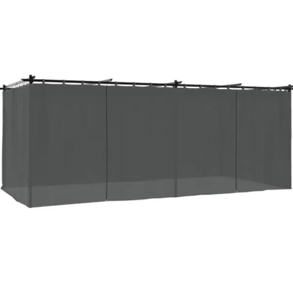 Online Paviljong med draperi i antracit - Utemöbler för avkoppling | Storlek: 6x3 m | Material: Stål Valvbågar, Spaljéer, Bersåer & Pergolor
