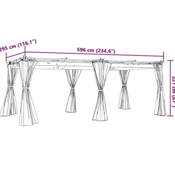 Online Paviljong med draperi i antracit - Utemöbler för avkoppling | Storlek: 6x3 m | Material: Stål Valvbågar, Spaljéer, Bersåer & Pergolor