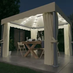 vidaXL Paviljong med draperi och ljusslinga LED 3x3 m gräddvit