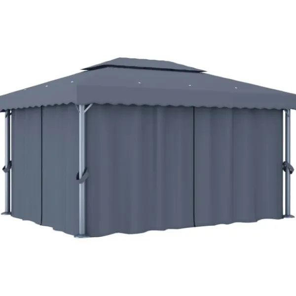 vidaXL Paviljong med draperi och ljusslinga LED 4x3 m antracit