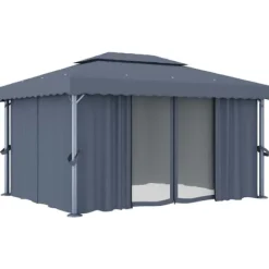 vidaXL Paviljong med draperi och ljusslinga LED 4x3 m antracit