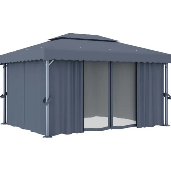 vidaXL Paviljong med draperi och ljusslinga LED 4x3 m antracit