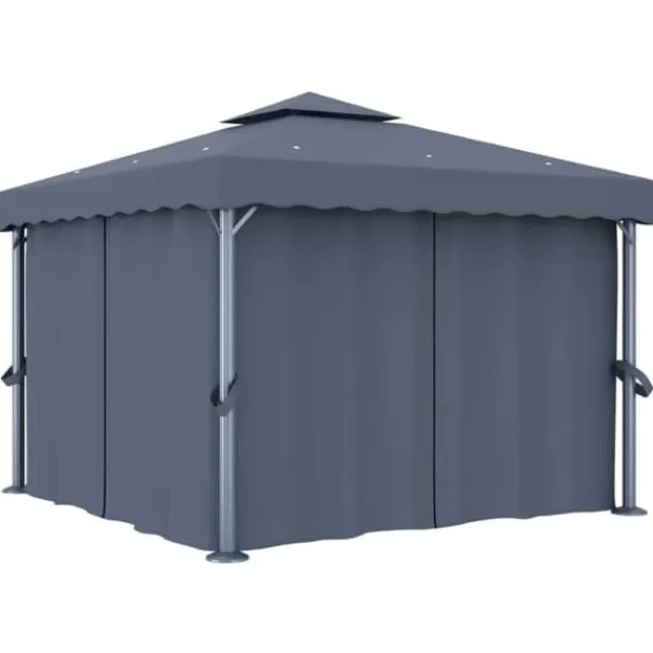 Paviljong med draperi och ljusslinga LED 3x3 m | Färg: Antracit | Storlek: 3x3 m