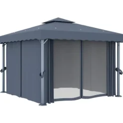 Paviljong med draperi och ljusslinga LED 3x3 m | Färg: Antracit | Storlek: 3x3 m