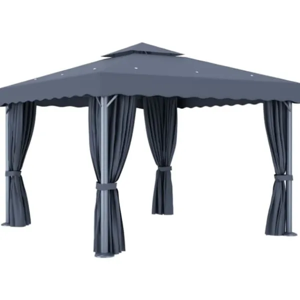 Paviljong med draperi och ljusslinga LED 3x3 m | Färg: Antracit | Storlek: 3x3 m