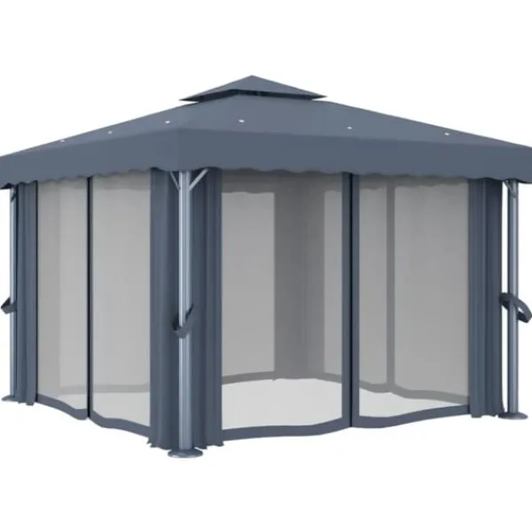 Paviljong med draperi och ljusslinga LED 3x3 m | Färg: Antracit | Storlek: 3x3 m