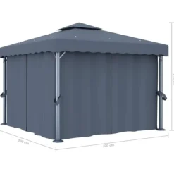 Paviljong med draperi och ljusslinga LED 3x3 m | Färg: Antracit | Storlek: 3x3 m