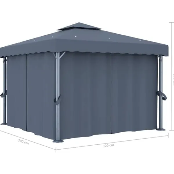 Paviljong med draperi och ljusslinga LED 3x3 m | Färg: Antracit | Storlek: 3x3 m