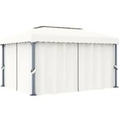 Paviljong med draperi 4x3 m - Trädgårdspaviljong i Gräddvit Aluminium | Färg: Gräddvit | Storlek: 4x3 m