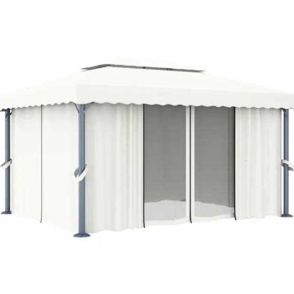 Paviljong med draperi 4x3 m - Trädgårdspaviljong i Gräddvit Aluminium | Färg: Gräddvit | Storlek: 4x3 m
