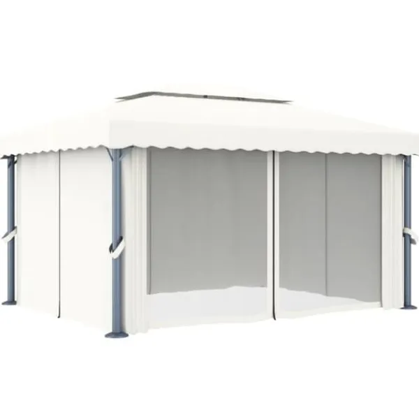 Paviljong med draperi 4x3 m - Trädgårdspaviljong i Gräddvit Aluminium | Färg: Gräddvit | Storlek: 4x3 m