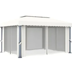 Paviljong med draperi 4x3 m - Trädgårdspaviljong i Gräddvit Aluminium | Färg: Gräddvit | Storlek: 4x3 m