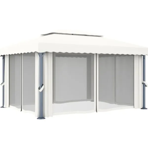 Paviljong med draperi 4x3 m - Trädgårdspaviljong i Gräddvit Aluminium | Färg: Gräddvit | Storlek: 4x3 m