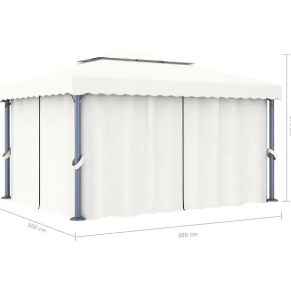 Paviljong med draperi 4x3 m - Trädgårdspaviljong i Gräddvit Aluminium | Färg: Gräddvit | Storlek: 4x3 m
