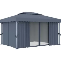 Best Paviljong med draperi 4x3 m - Trädgårdsinredning | Färg: Antracit | Storlek: 4x3 m Tält & Lusthus