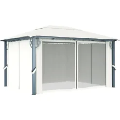 Paviljong med draperier 400 x 300 cm gräddvit aluminium - Paviljong - Paviljonger - Home & Living