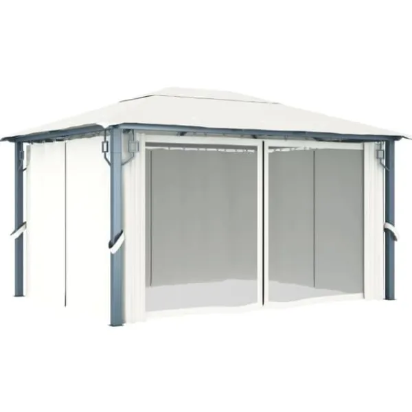 Paviljong med draperier 400 x 300 cm gräddvit aluminium - Paviljong - Paviljonger - Home & Living