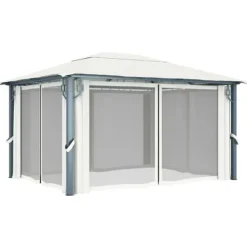 Paviljong med draperier 400 x 300 cm gräddvit aluminium - Paviljong - Paviljonger - Home & Living