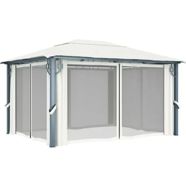 Paviljong med draperier 400 x 300 cm gräddvit aluminium - Paviljong - Paviljonger - Home & Living
