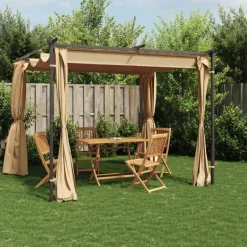 Paviljong med draperier 3x3 m - Stabilt partytält i pulverlackerat stål | Färg: Taupe | Storlek: 3x3 m
