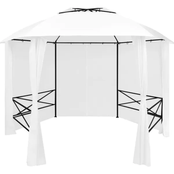 vidaXL Paviljong med draperier 360x312x265 cm vit 180 g/m²