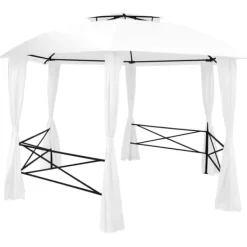 vidaXL Paviljong med draperier 360x312x265 cm vit 180 g/m²