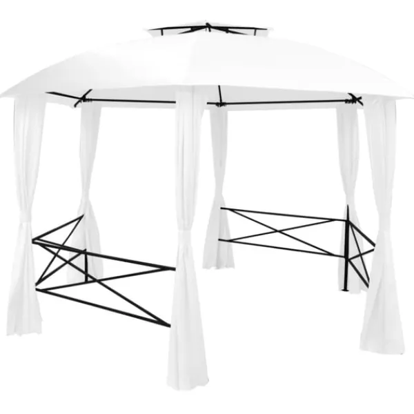 vidaXL Paviljong med draperier 360x312x265 cm vit 180 g/m²