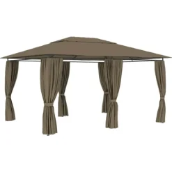 vidaXL Paviljong med draperier 4x3 m taupe 180 g/m²