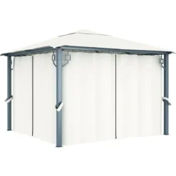 Online Paviljong med draperier 300x300 cm gräddvit aluminium Tält & Lusthus
