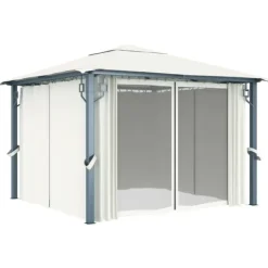 Online Paviljong med draperier 300x300 cm gräddvit aluminium Tält & Lusthus