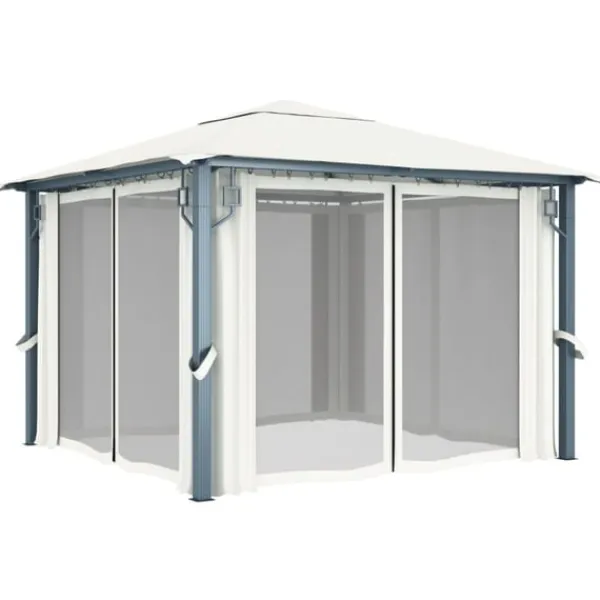 Online Paviljong med draperier 300x300 cm gräddvit aluminium Tält & Lusthus