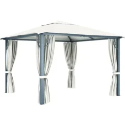 Online Paviljong med draperier 300x300 cm gräddvit aluminium Tält & Lusthus