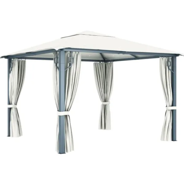 Online Paviljong med draperier 300x300 cm gräddvit aluminium Tält & Lusthus
