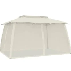 Paviljong med dubbelt tak & nätväggar - Utomhuspergola | Färg: Gräddvit | Storlek: 3,93x2,93 m
