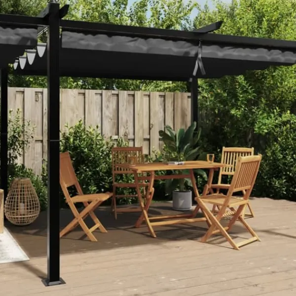 Best Paviljong med infällbart tak antracit 3x6 m aluminium Valvbågar, Spaljéer, Bersåer & Pergolor