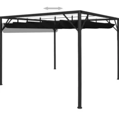 Discount Paviljong med infällbart tak 3x3 m - Vattentät och UV-skydd | Färg: Antracit | Storlek: 3x3 m Valvbågar, Spaljéer, Bersåer & Pergolor