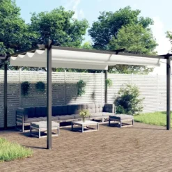 Outlet Paviljong med infällbart tak 4x3 m gräddvit Valvbågar, Spaljéer, Bersåer & Pergolor