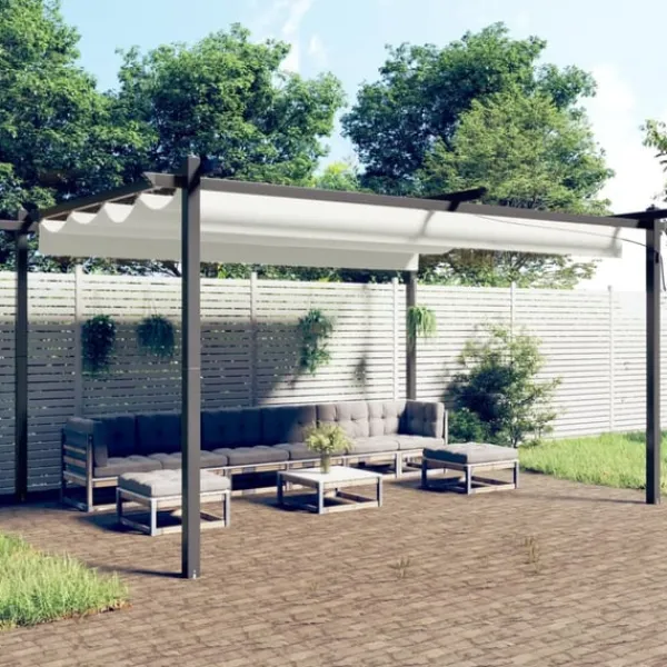 Outlet Paviljong med infällbart tak 4x3 m gräddvit Valvbågar, Spaljéer, Bersåer & Pergolor