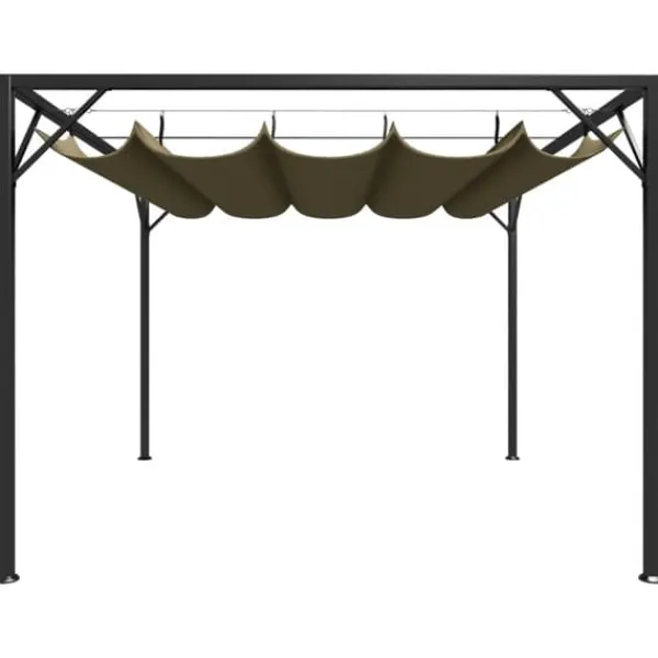 Paviljong med infällbart tak 3x3 m - Vattentålig och UV-skyddande | Färg: Taupe | Storlek: 3x3 m