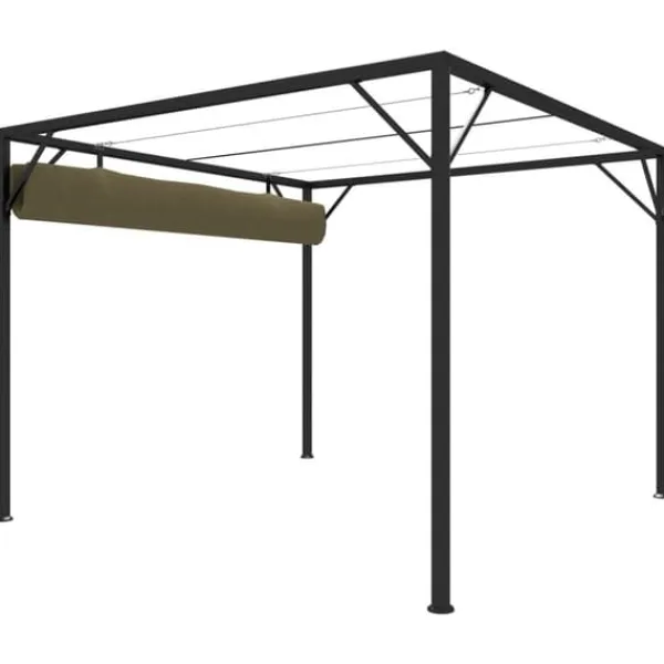 Paviljong med infällbart tak 3x3 m - Vattentålig och UV-skyddande | Färg: Taupe | Storlek: 3x3 m