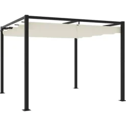 Clearance Paviljong med infällbart tak gräddvit 3x3 m stål Valvbågar, Spaljéer, Bersåer & Pergolor