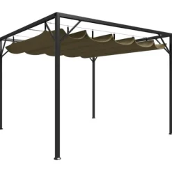 vidaXL Paviljong med infällbart tak 3x3 m taupe 180 g/m²