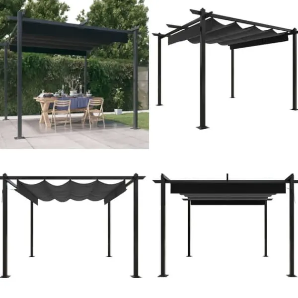 Hot Paviljong med infällbart tak 3x3 m antracit - Paviljong - Paviljonger - Home & Living Valvbågar, Spaljéer, Bersåer & Pergolor